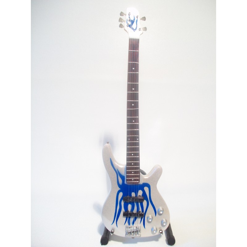 Guitare miniature basse « blue flame » Robert Trujillo Metallica vue globale de face