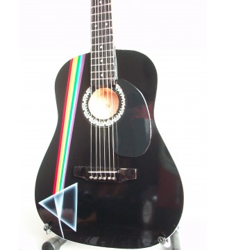 Guitare miniature acoustique noire "Dark side of the moon" Pink Floyd vue de face