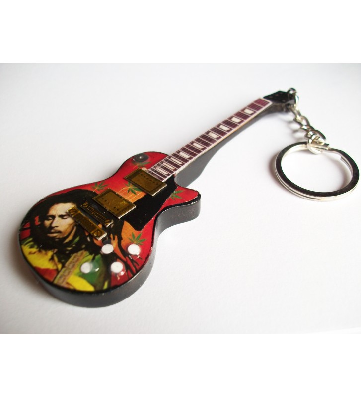 Porte clef bois en forme de guitare Bob Marley