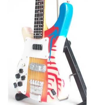 Guitare miniature basse Rickenbacker psychedelic Mc Cartney-Beatles gros plan de côté