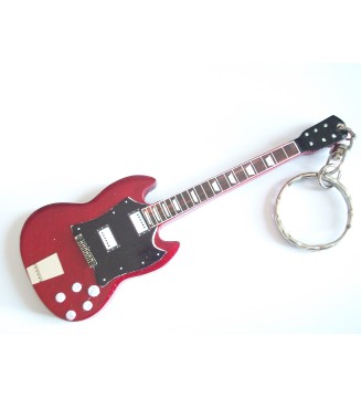 Porte clef en bois en forme guitare SG Angus Young ACDC vue de face