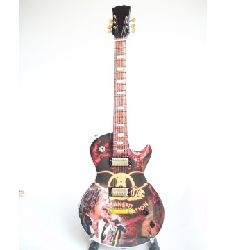 Guitare miniature Aerosmith et Steven Tyler vue de face en plan general