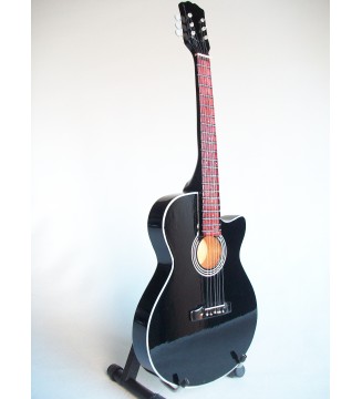Guitare miniature acoustique noire Bon Jovi plan global vue de gauche