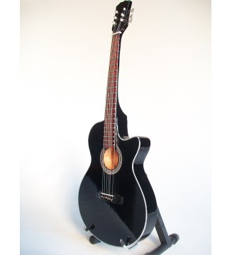 Guitare miniature acoustique noire Bon Jovi plan global vue de droite