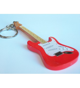 Porte-clés Guitare Fender Stratocaster Rouge - Bois Balsa Décoré | Idée Cadeau Musique, Collection